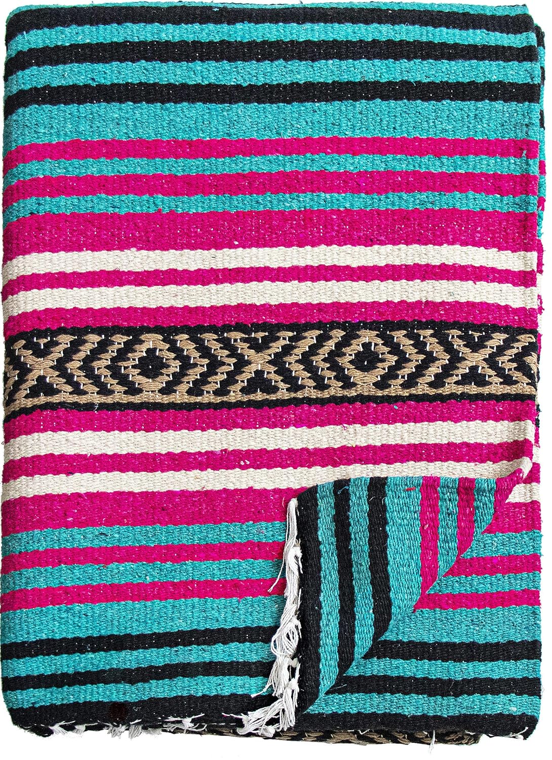 El Paso Designs Peyote Hippie Blanket Classic Mexican Style Falsa Stripe Pattern in Vivid Peyote Colors. Throw, Bed, Tapestry, or Yoga Blanket. Hand Woven Acrylic, 57" x 74"