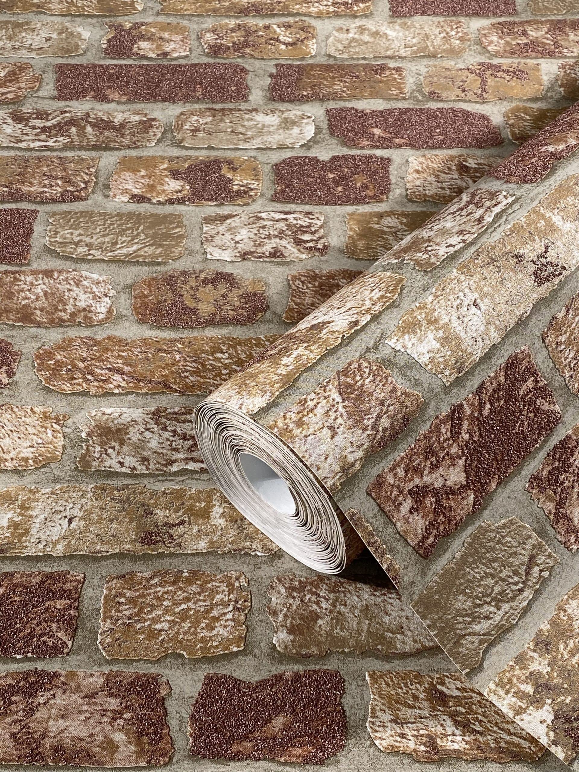 Marburg Stone Wallpaper 3D Brown, red Brick Brick Effect Industrial for Bedroom Living Room or Kitchen Wallpaper Stone Optics 10.05 x 0.53m