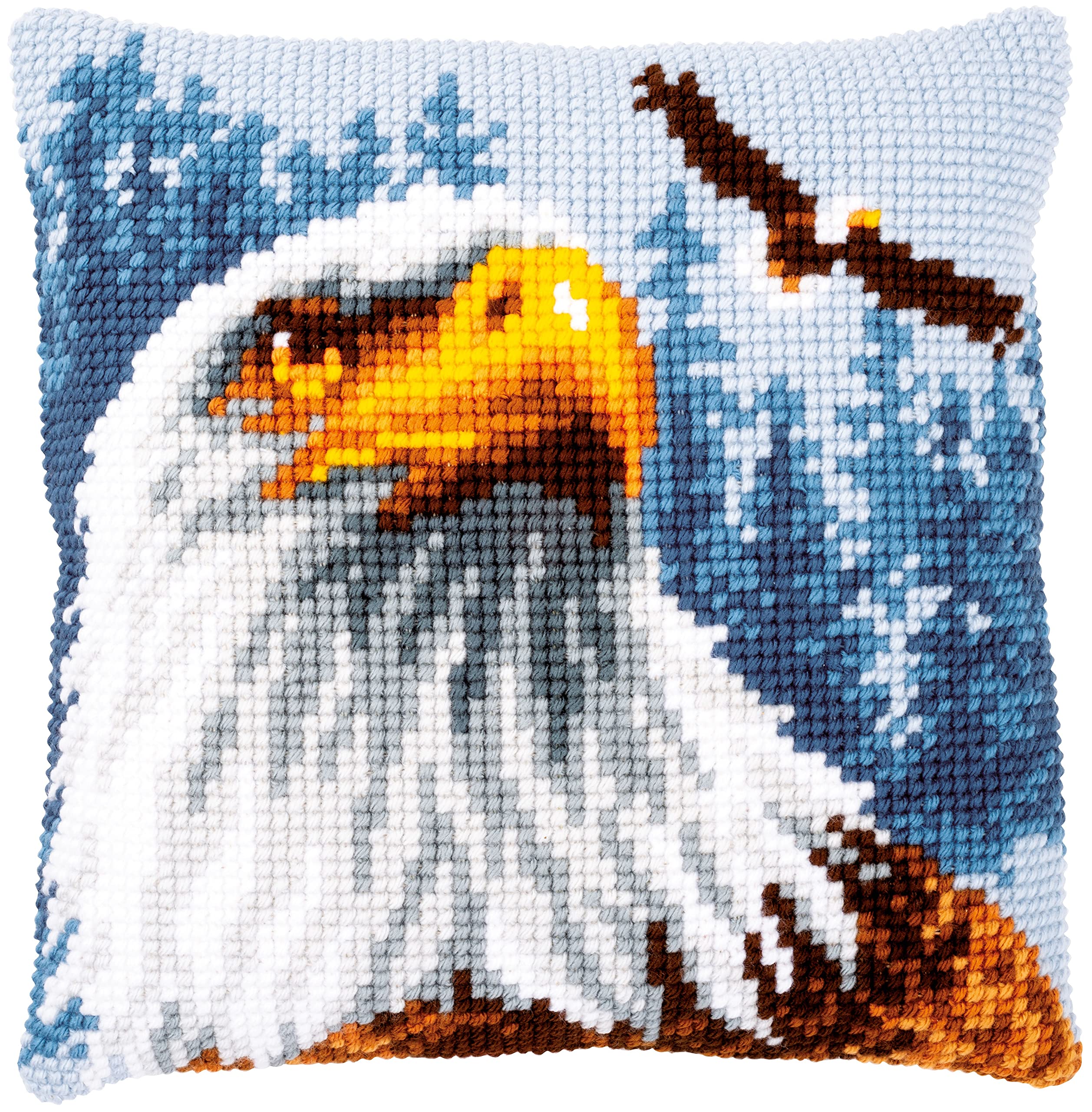 Vervaco Cross Stitch Cushion Complete Set Eagle Decoration Manual Embroidery Kit Adult Creative Art Gift DIY Cross Stitch Embroidery ca. 40 x 40 cm, Cotton, Multicoloured