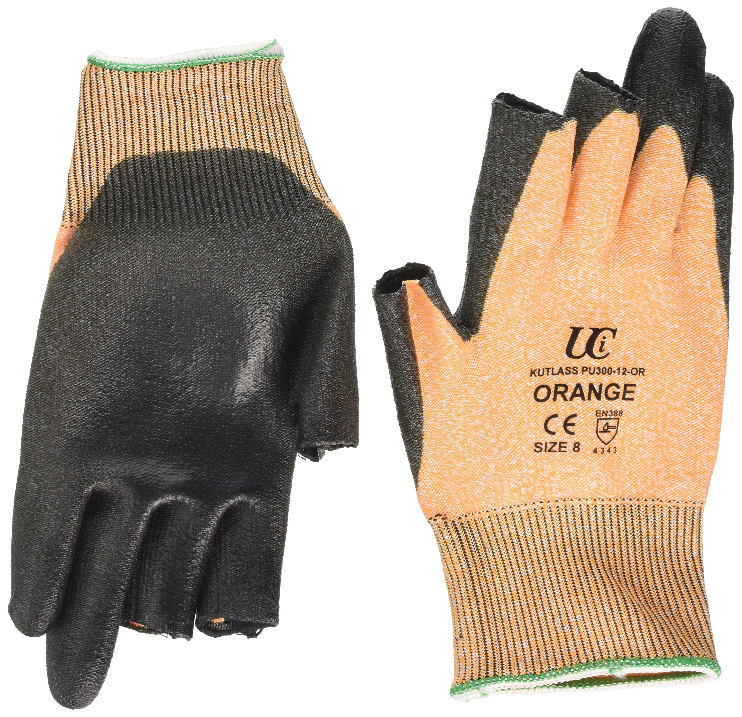 Ultimate Industrial PU300-12-OR/08 PU300-12-OR Kutlass PU Coated 3 Finger Mechanics Gloves, 1 Pair, Size 8/Medium, Black/Orange