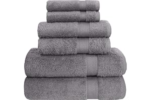 PH PLEASANT HOME Pleasant Home 6 Piece Bath Towels Set – 2 Bath Towels, 2 Hand Towels, 2 Wash Cloths | Bathroom Towels | 100% Cotton | Soft & Absorbent Bath Towels | Grey