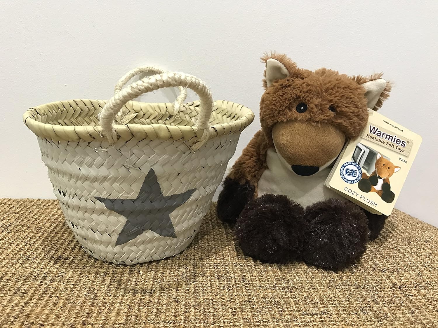 Canastilla para bebé con Warmie + Cesto pintado a mano WOLF ...