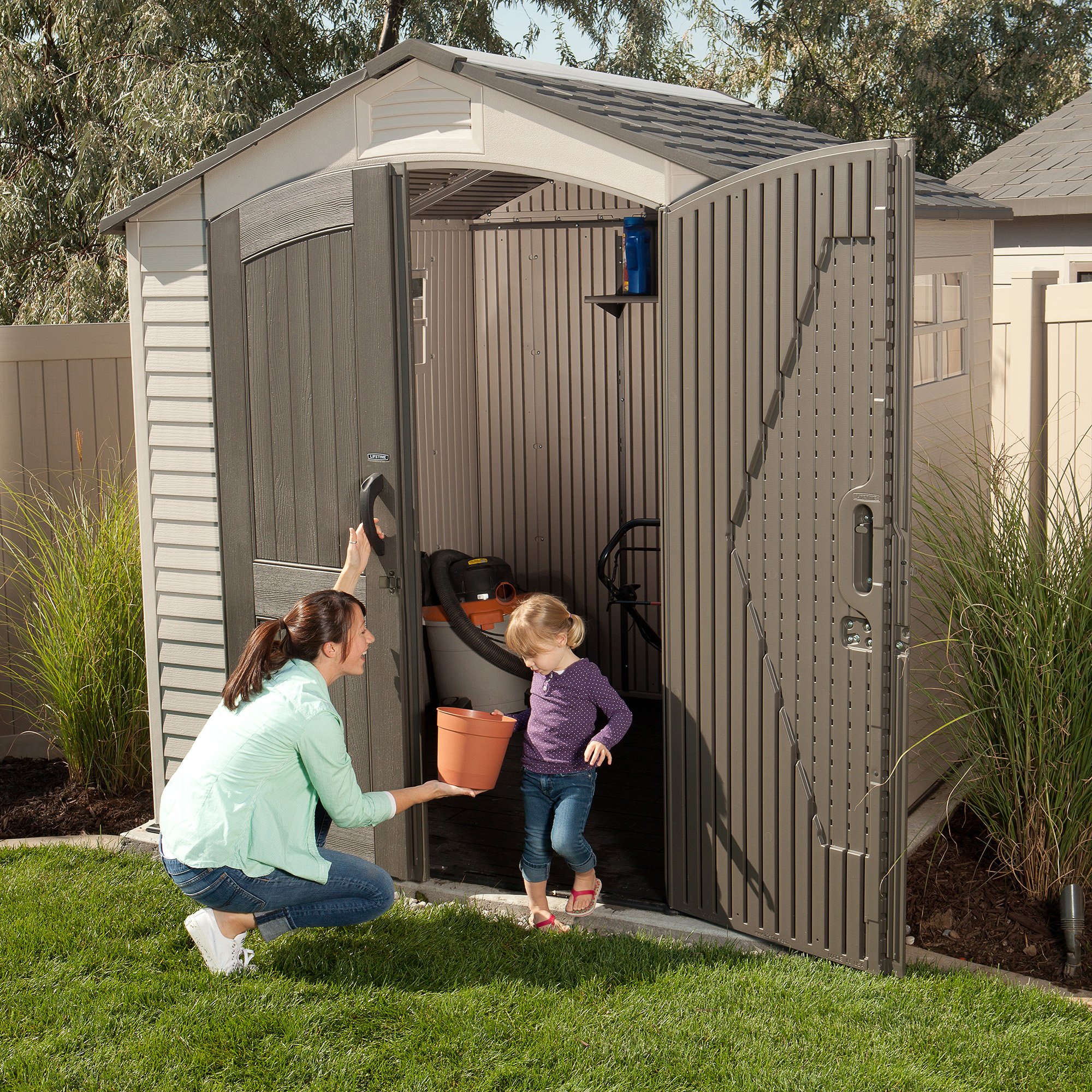 LIFETIME 60042 7' X 7' Outdoor Storage Shed, Desert Sand