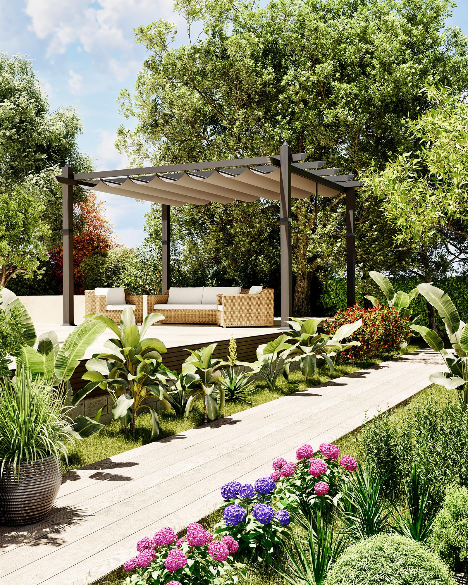 Photo 1 of ***FACTORY SEALED***Garvee 10x13 Ft Aluminum Pergola with Retractable Canopy Metal Gazebo for Modern Backyard Deck Porch Grape Trellis(Khaki)