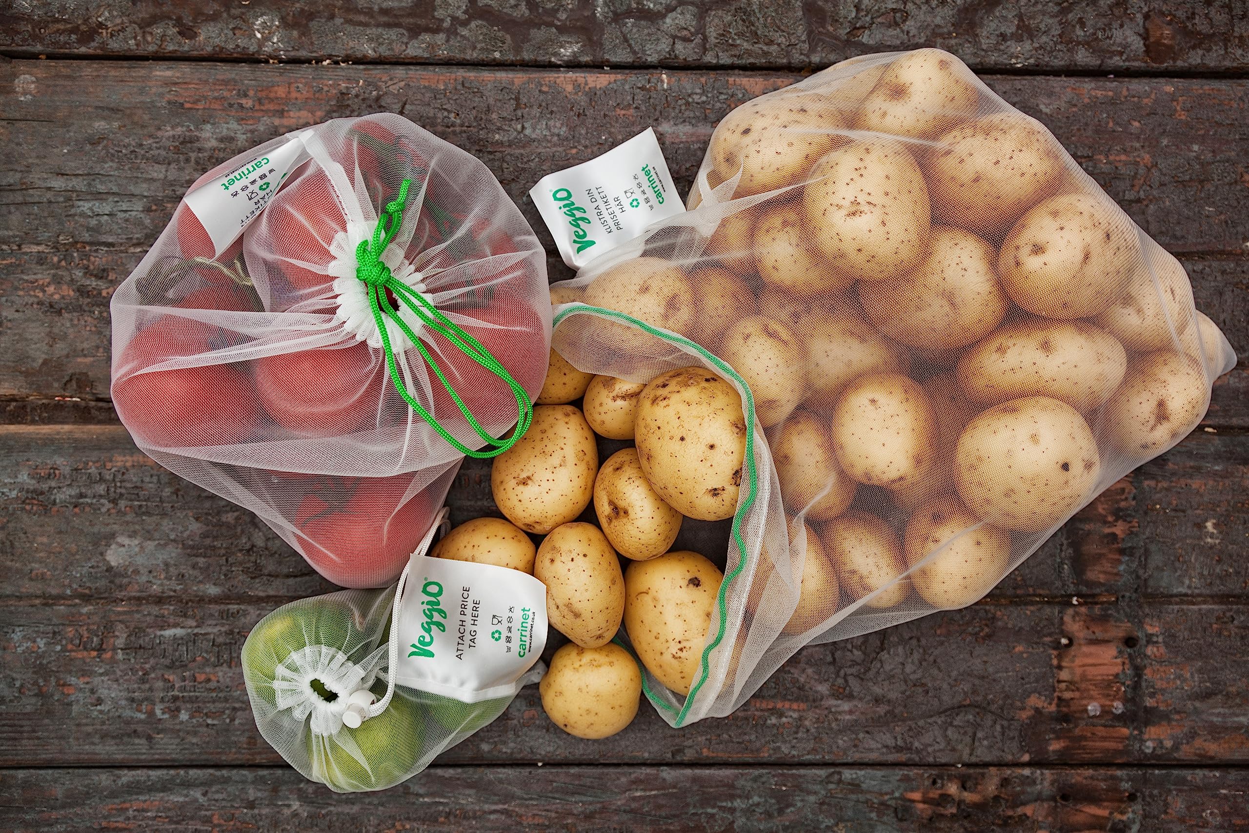 Veggio 5-Pack - Set of Reusable Netted Polyester Bags - Made From Recycled PET Bottles - Carrinet