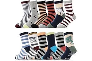 ANTSANG Baby Boys Grips Socks Kids Toddlers Infants Non Slip/Anti Skid Crew Cotton Socks