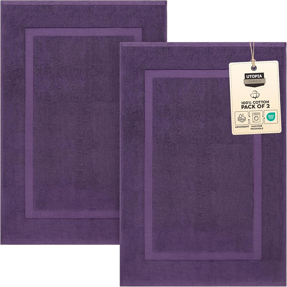 Utopia Towels Bath Mats 53 x 86 cm 100% Ring Spun Cotton Plum Pack of 2