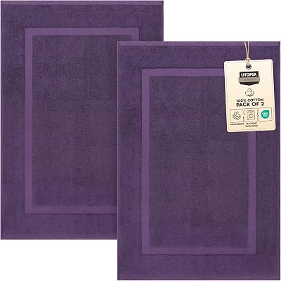 Utopia Towels Bath Mats 53 x 86 cm 100% Ring Spun Cotton Plum Pack of 2