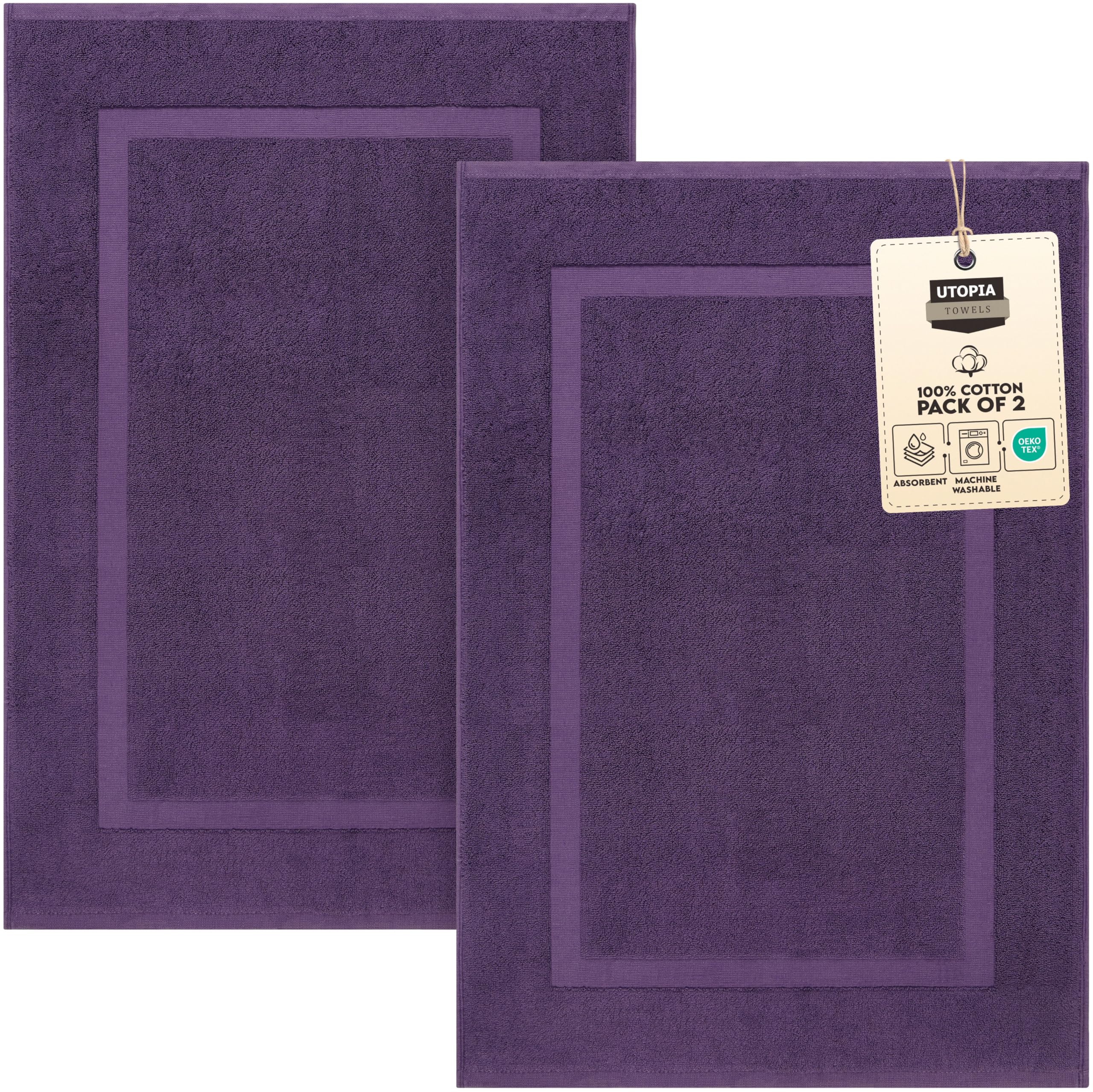 Utopia Towels Cotton Banded Bath Mats, [Not a Bathroom Rug], 53 x 86 CM, 100% Ring Spun Cotton - Highly Absorbent and Machine Washable Shower Bathroom Foot Towel (Pack of 2, Plum)