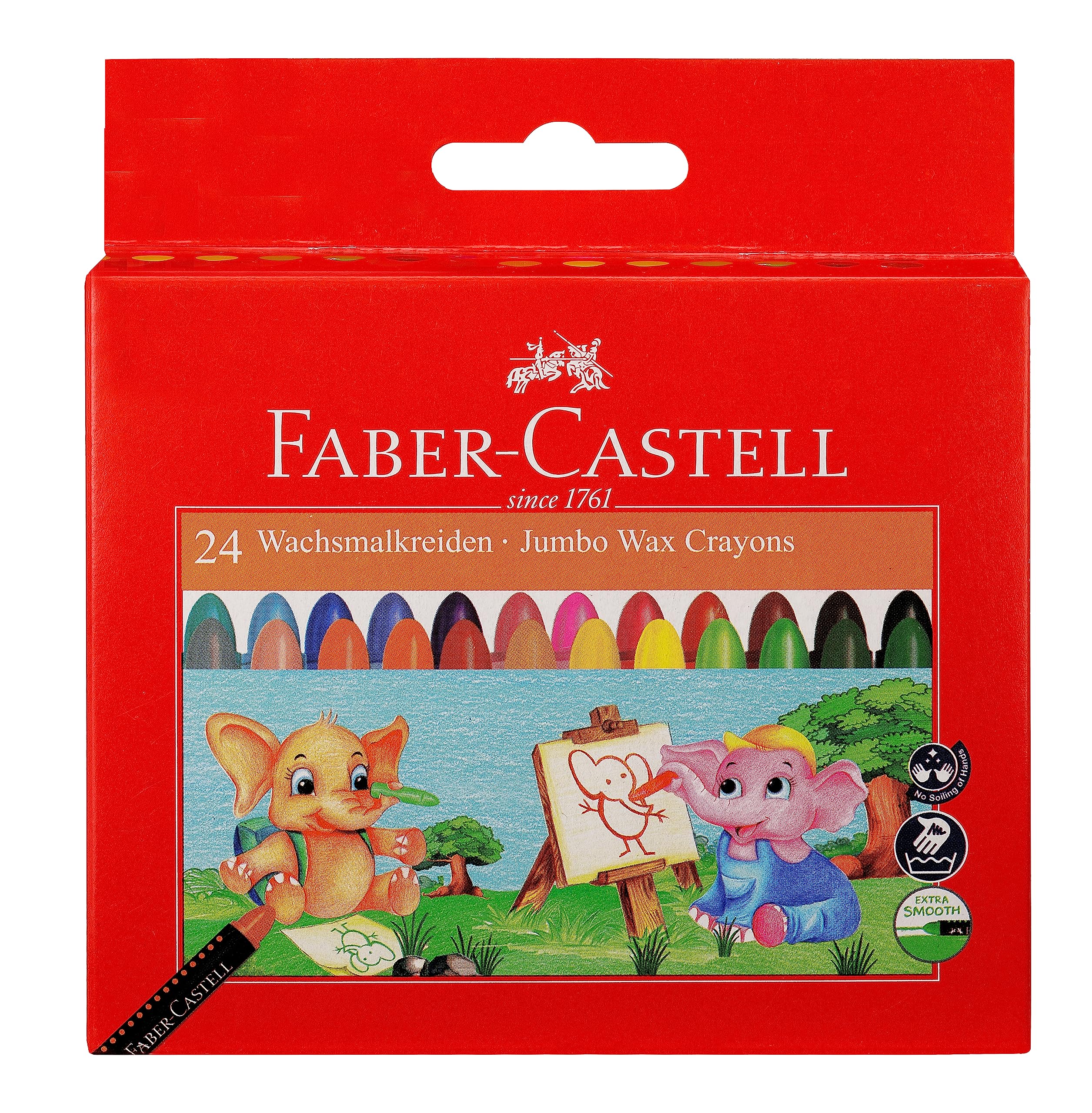 Faber-Castell Jumbo Wax Crayons - 24 Shades + free crayon holder