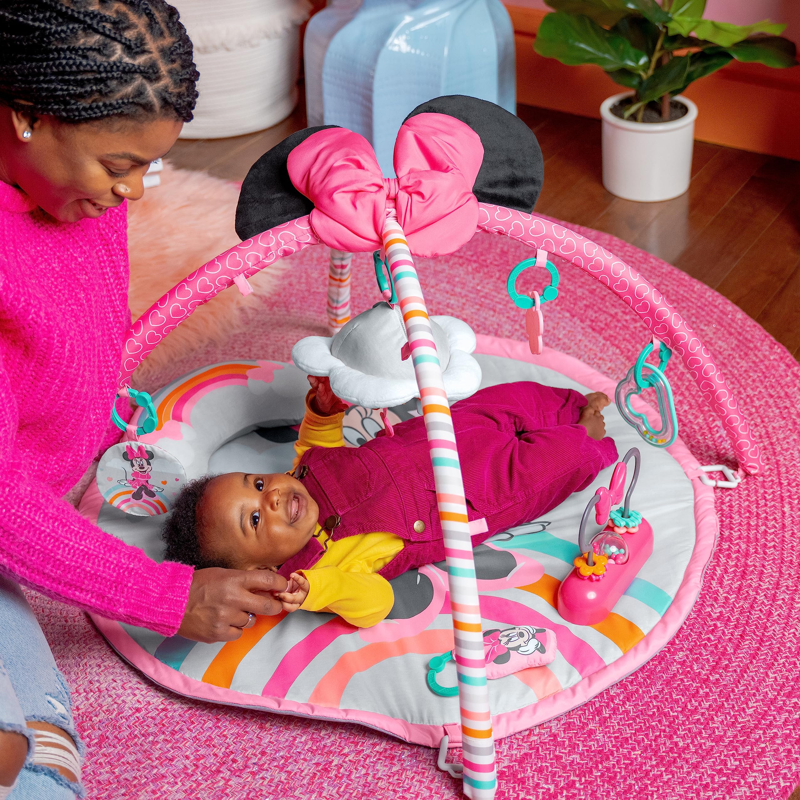 Bright Starts Disney Baby Minnie Mouse Forever Besties Activity Gym with Music and Lights, Pink, Newborn+