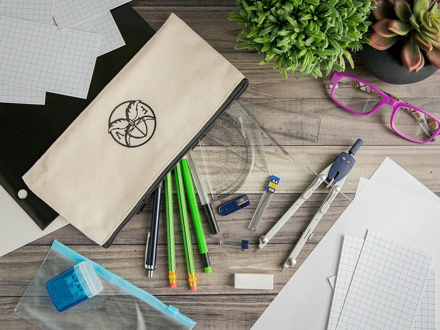 Protractor and Compass Set with Ruler, Set Square, Protractor, Compass for Geometry, Pencils, Pencil Case, Mechanical Pencil, Pencil Sharpener, Eraser and Lead : Office Products