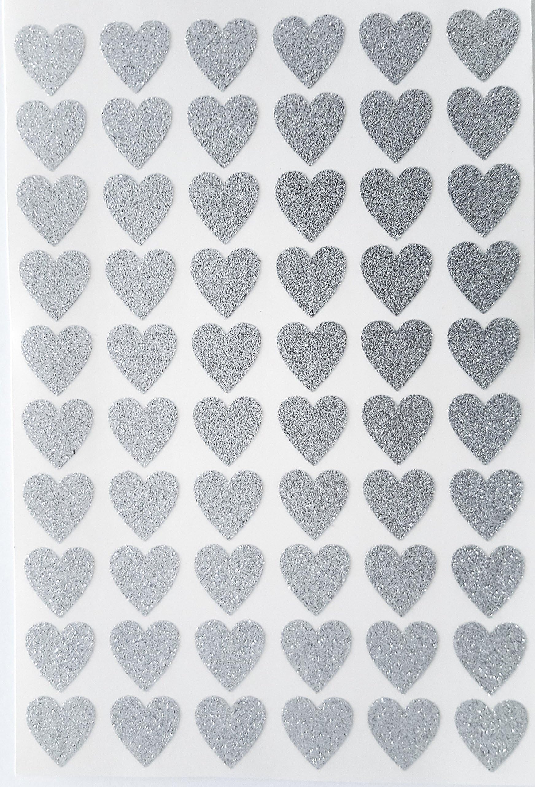 60 Glittery Silver HEART Stickers 20mm