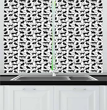 Amazon Com Ambesonne Cat Kitchen Curtains Black Silhouettes In