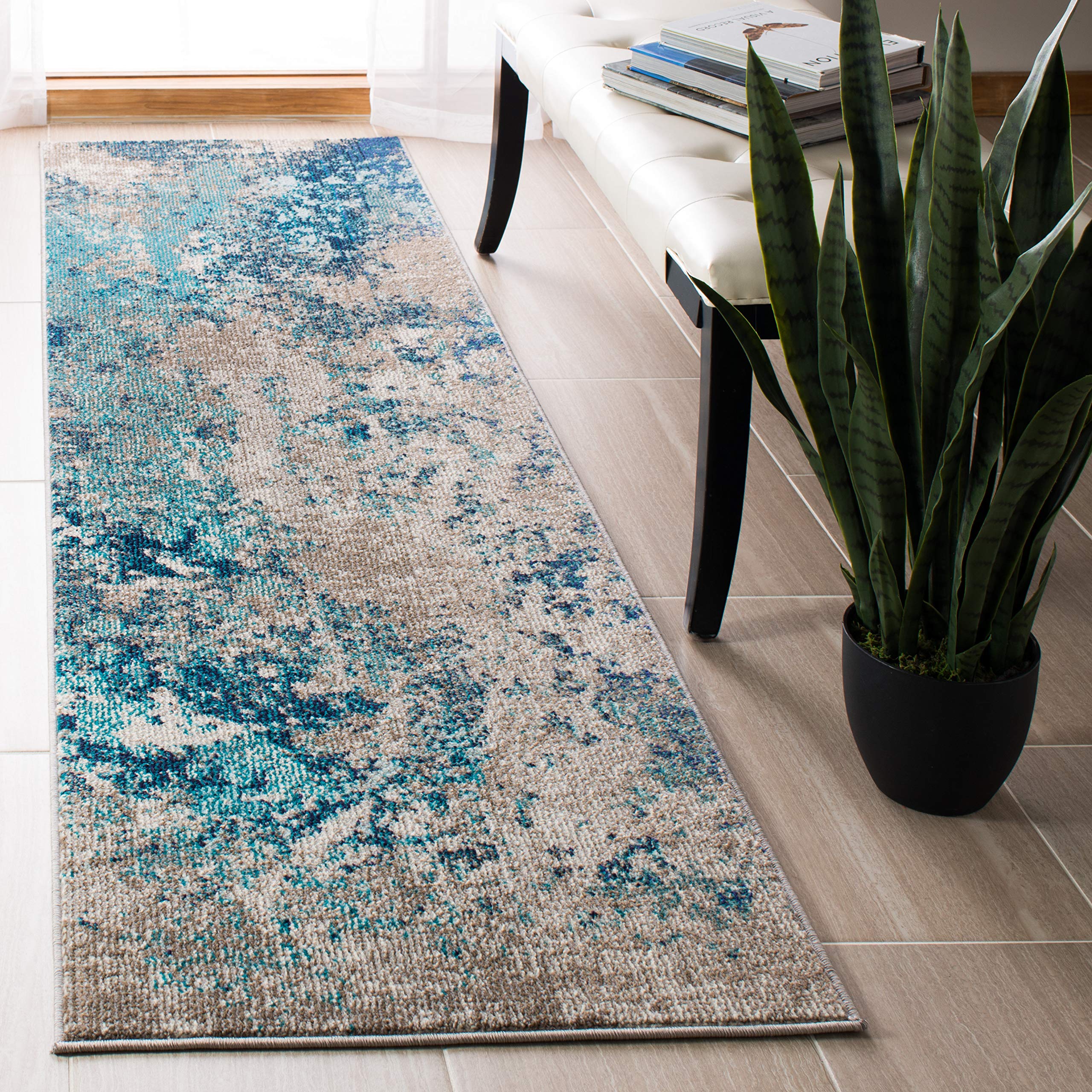 Safavieh Boho Rug for Living Room, Dining Room, Bedroom - Madison Collection Short Pile, Blue and Grey, 76 x 183 cm — image 1