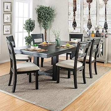 Rustic Solid Wood Indoor Dining Kitchen Bench Table Chair Seat Gray Metal Finish Dining Sets Home Garden