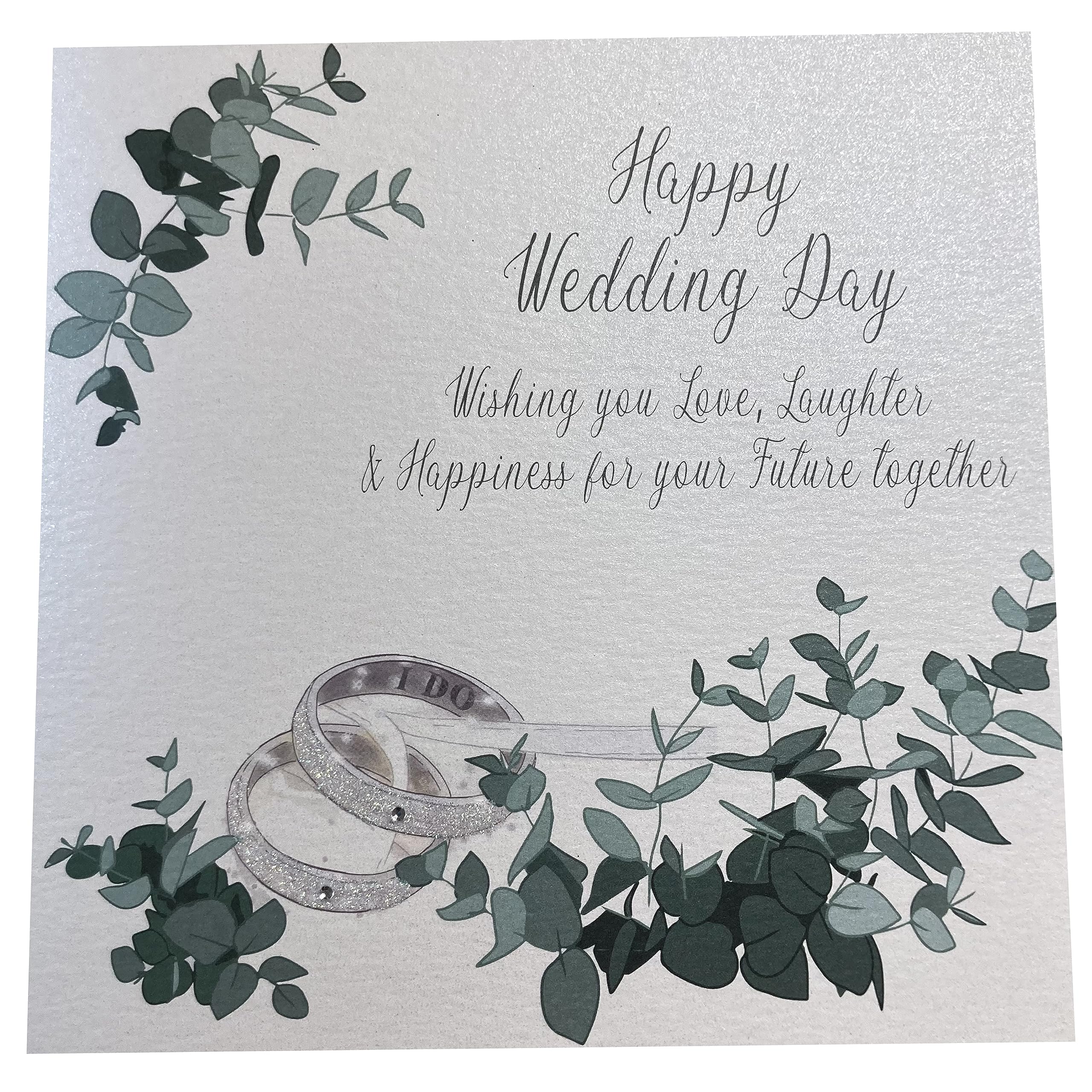 WHITE COTTON CARDS Rings Happy Day Extra-Large Handmade Wedding Card, White, XLWB6,16cm x 16cm