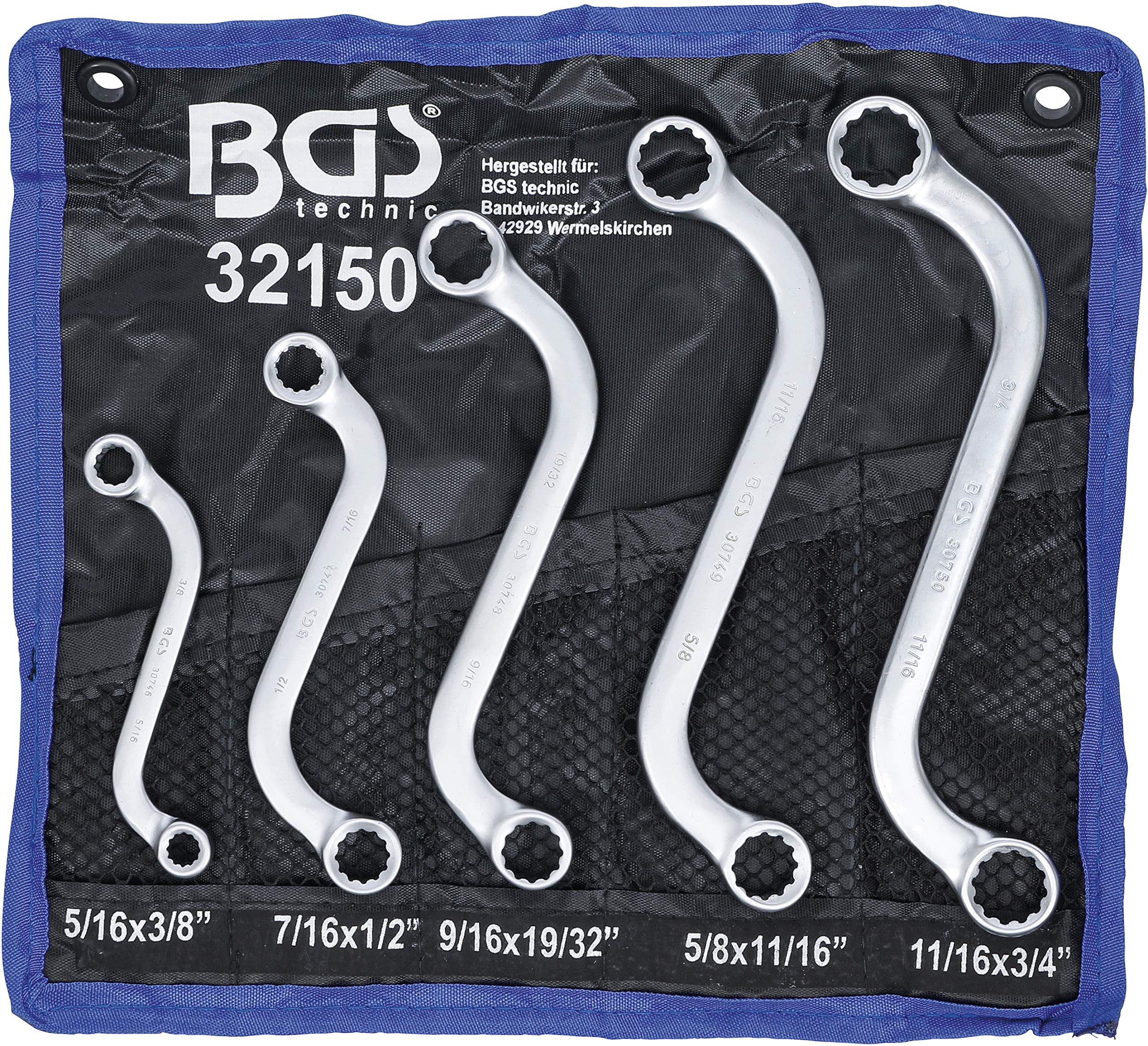 BGS 32150 | S-Type Double Ring Spanner Set | Inch Sizes | 3/8" - 3/4" | 5 pcs.