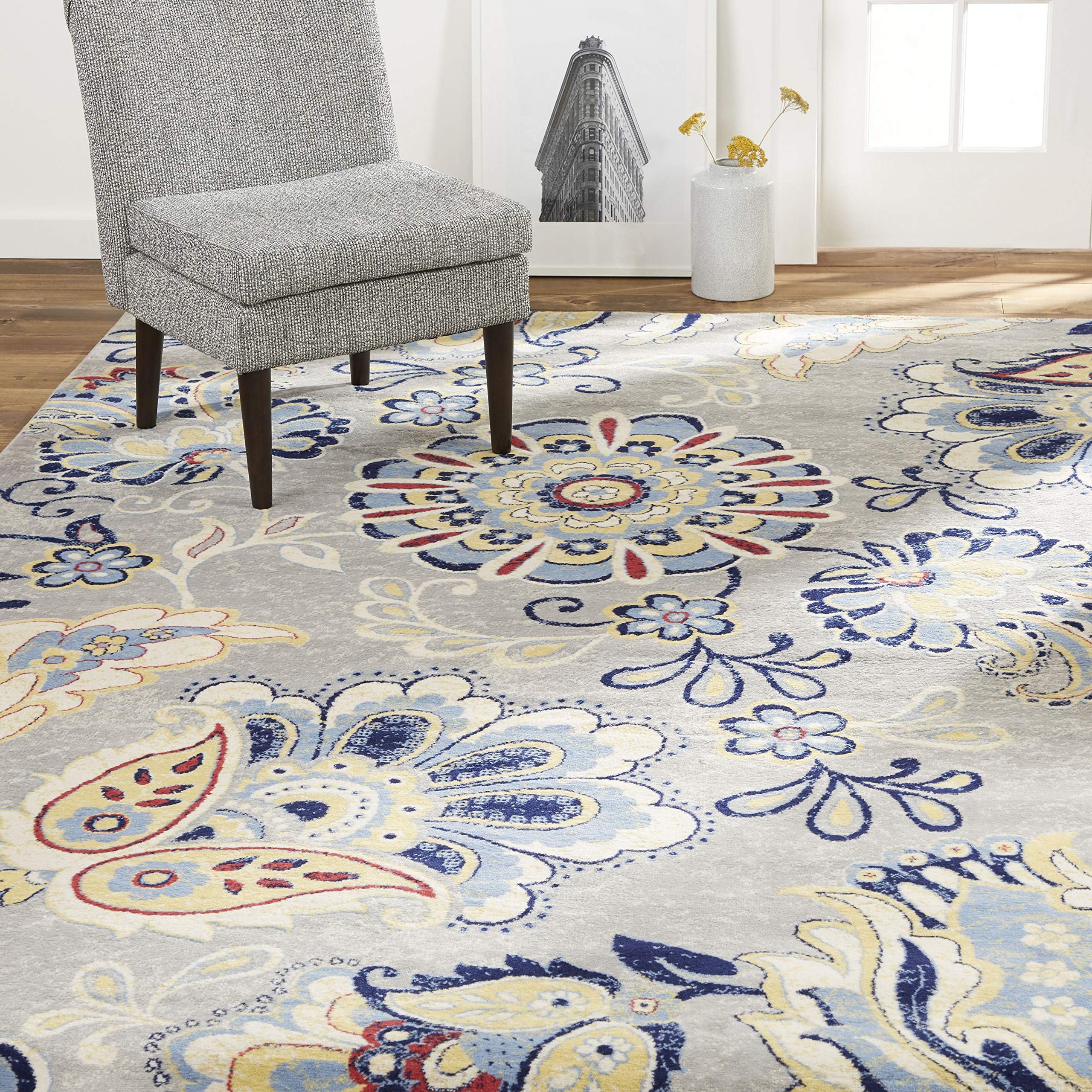 Home Dynamix Tremont Lincoln Transitional Area Rug, Floral Gray 5'3"x7'2"