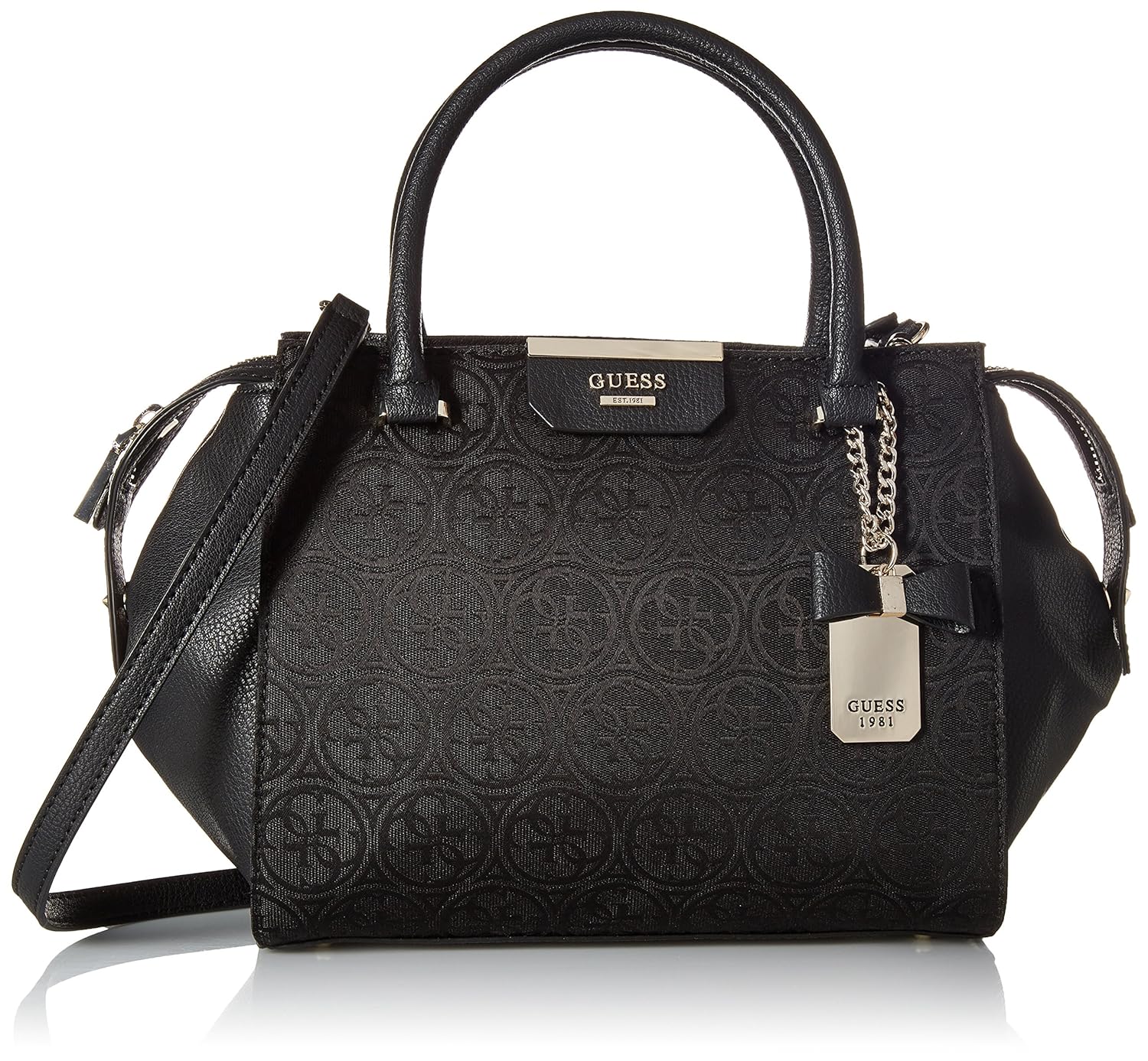 guess ryann jacquard satchel bla