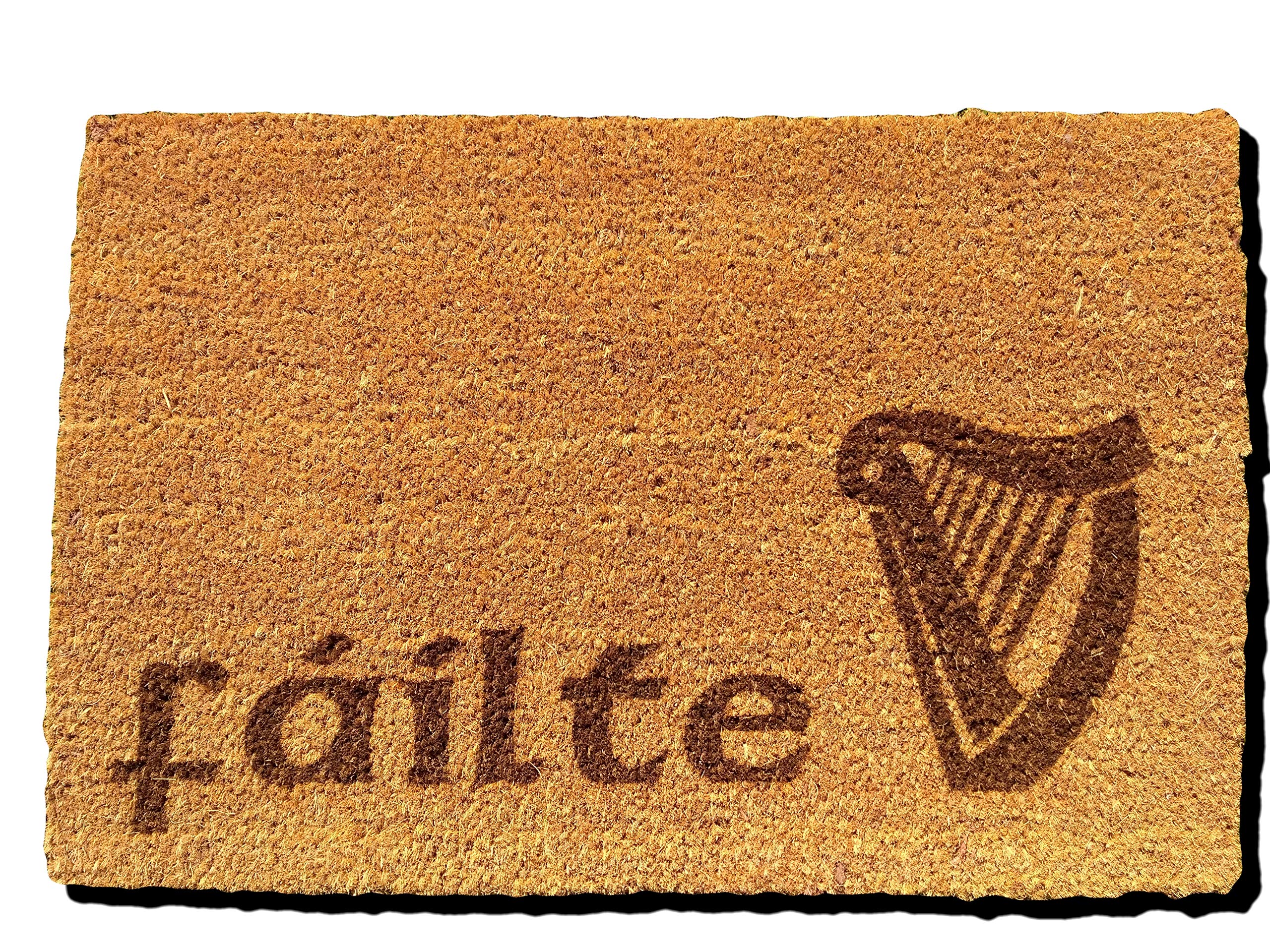 FastCraft FAILTE IRISH SCOTTISH GAELIC WELCOME DOOR MAT 60x40 cm COIR DOORMAT OUTDOOR INDOOR ENTRANCE RUG PRESENT HOUSE WARMING GIFT (FAILTE HARP)