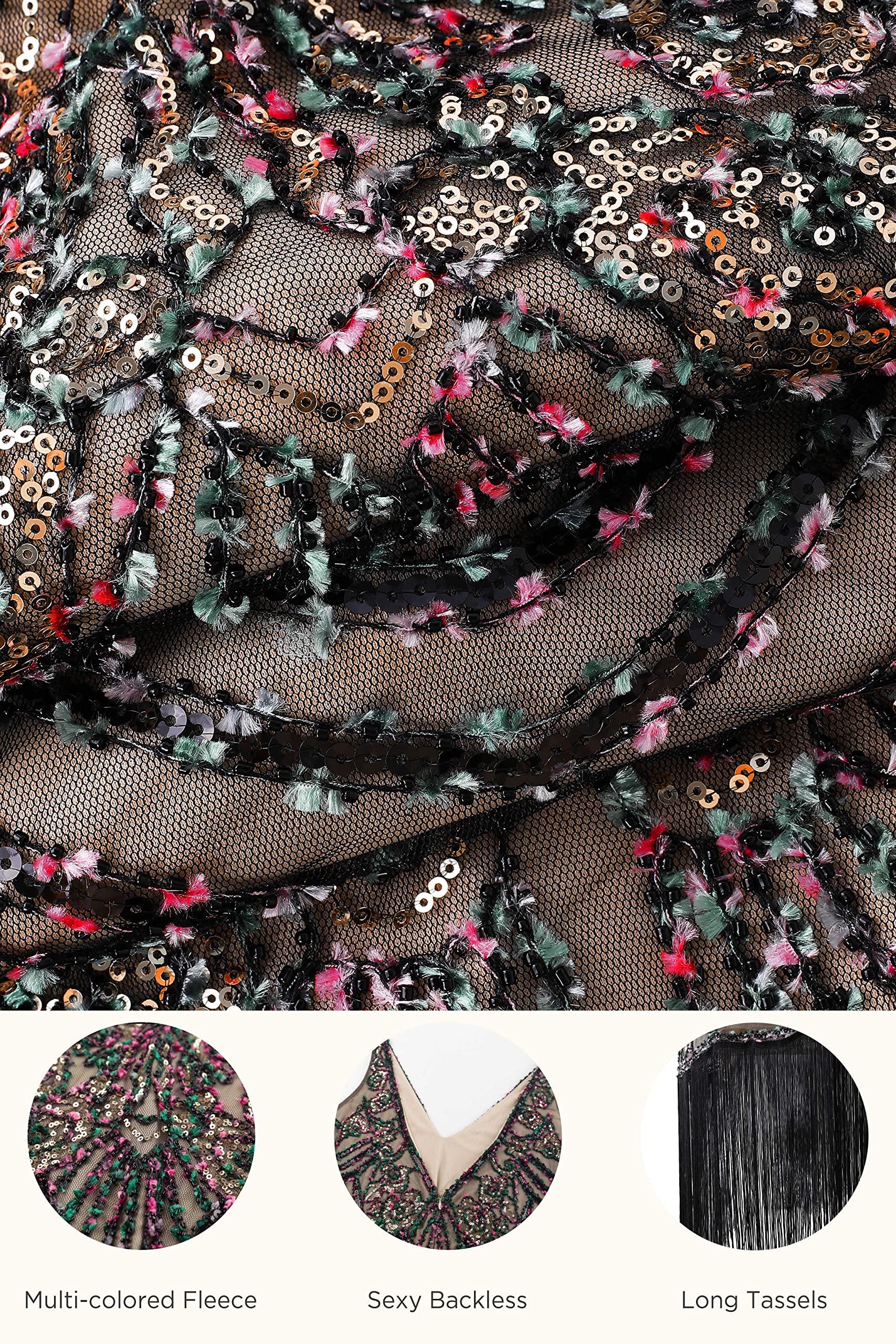 BABEYOND Flapper Dresses 1920s V Neck Beaded Fringed Great Gatsby Dress