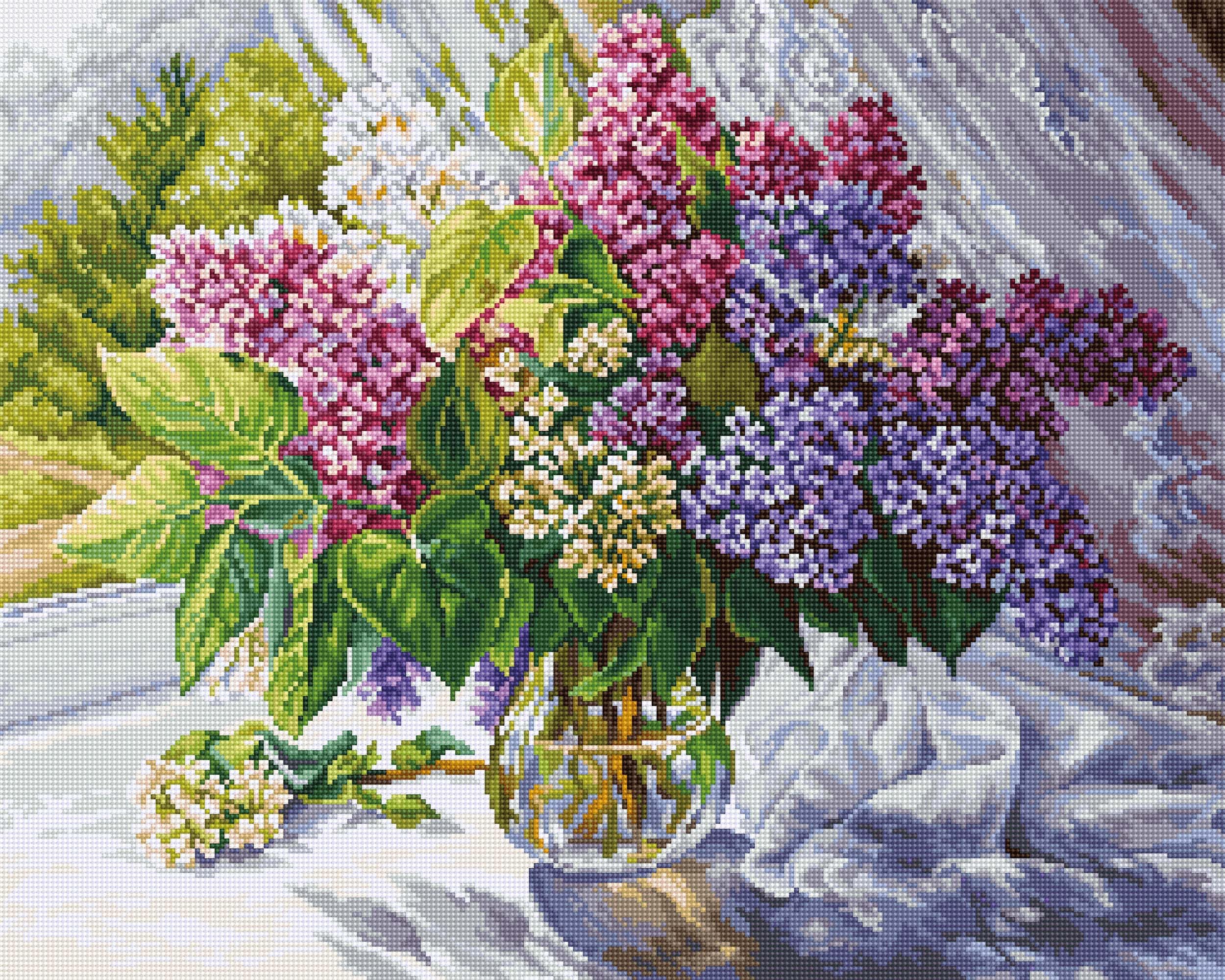 Cross Stitch Kit Luca-S - Lilac Bouquet, B7015, Counted Cross Stitch Kit for Adults, Needlecraft and Embroidery Kit