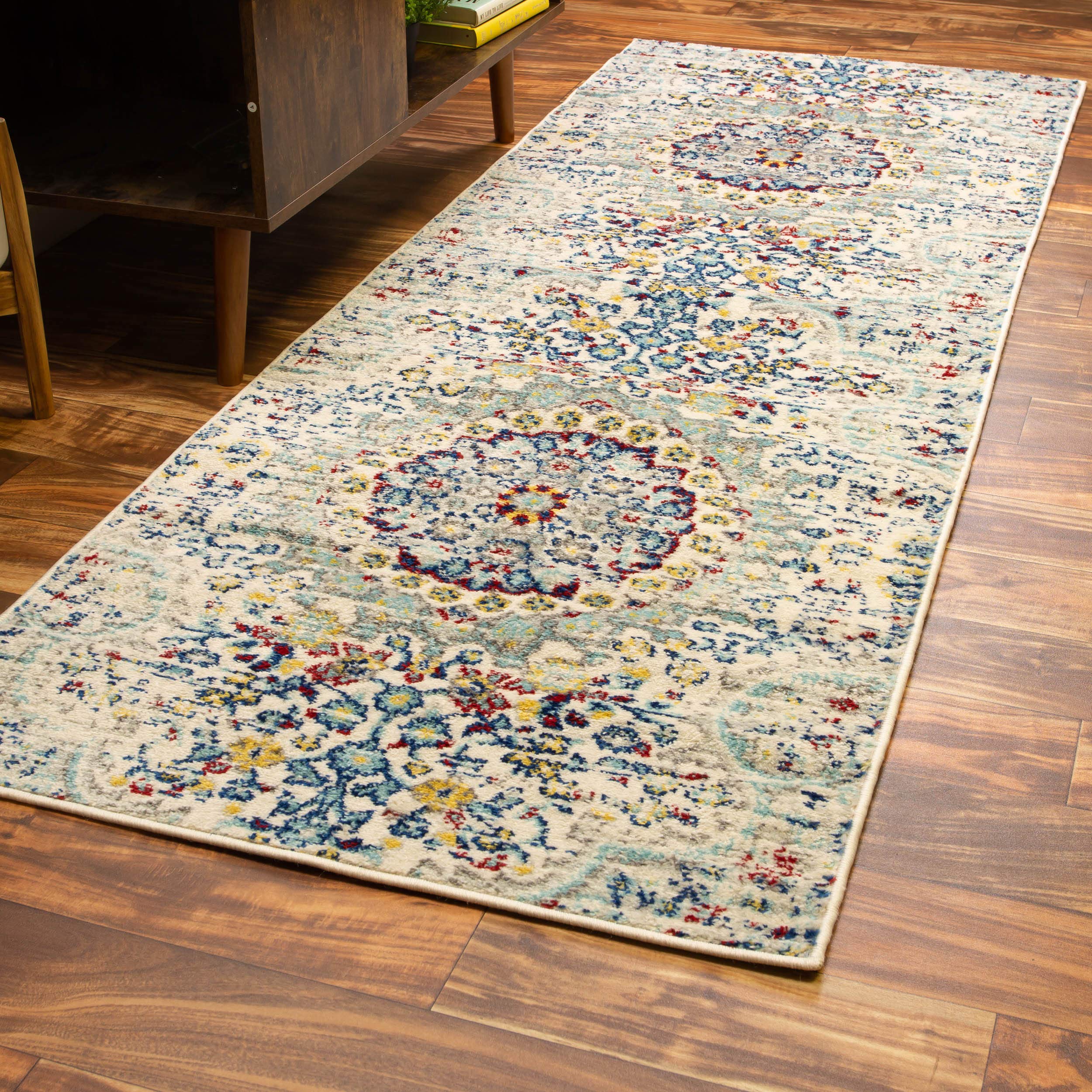 Super Area Rugs Mohali Blooming Medallion Area Rug, Ivory Multi, 2'7" x 7'6"