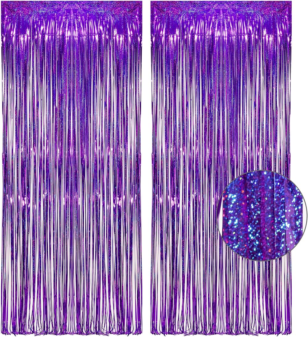 GREATRIL Purple Tinsel Curtain Backdrop Pack of 2 3.2 ft x 8.2 ft