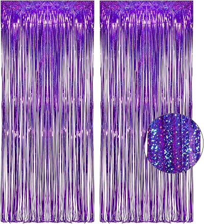 GREATRIL Purple Tinsel Curtain Backdrop Pack of 2 3.2 ft x 8.2 ft