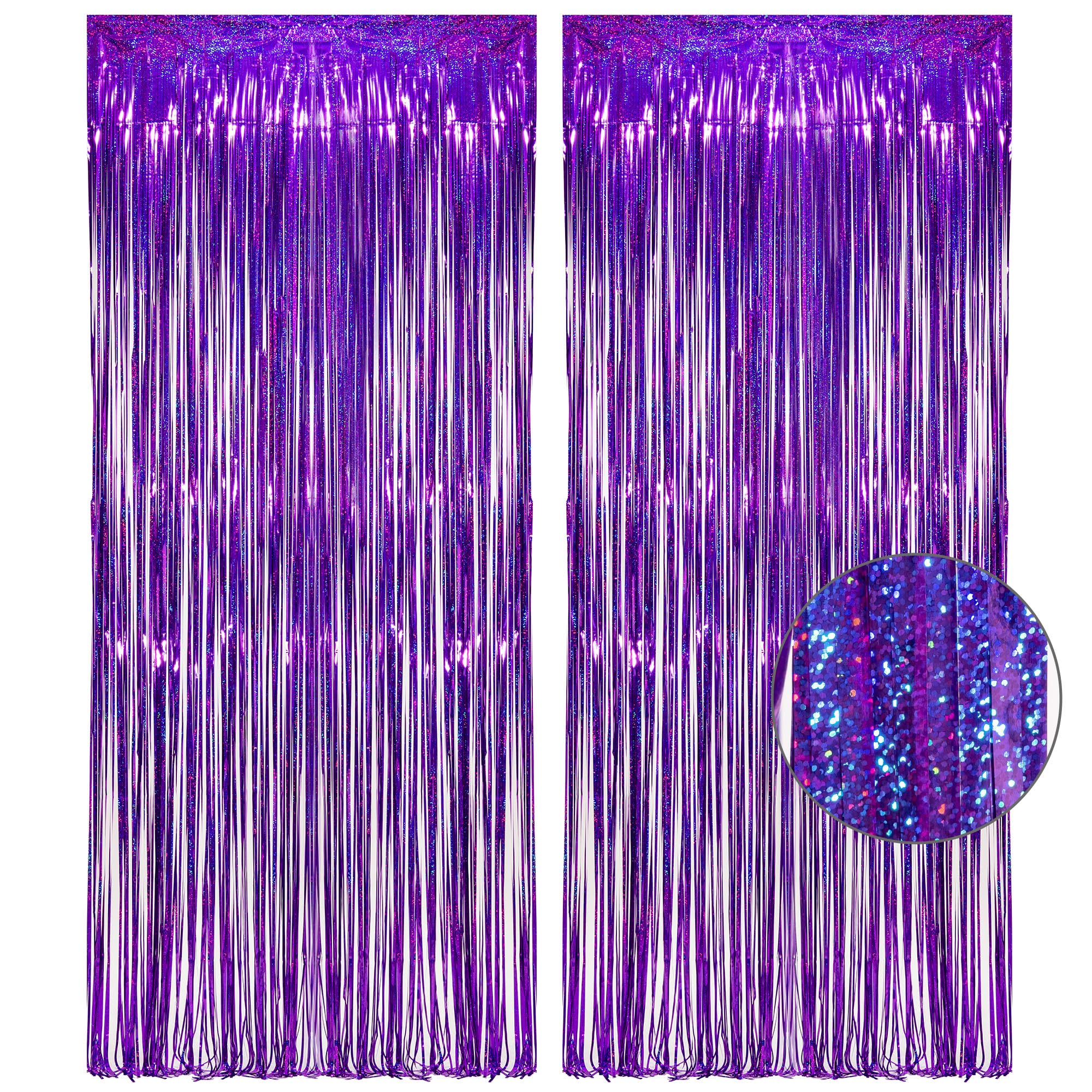 Purple Tinsel Curtain Party Backdrop - GREATRIL Foil Fringe Curtain Photo Booth Streamers Backdrop for Mermaid Birthday Euphoria Galaxy Halloween Themed Party Decorations - Pack of 2 — image 1