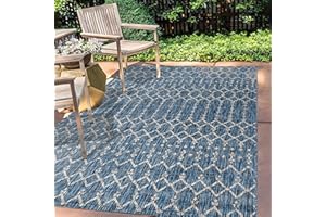 JONATHAN Y SMB108B-8 Ourika Moroccan Geometric Textured Weave Indoor Outdoor Area Rug, Bohemian, Rustic, Scandinavian Easy Cleaning,Bedroom,Kitchen,Backyard,Patio,Non Shedding, Navy/Light Gray, 8 X 10