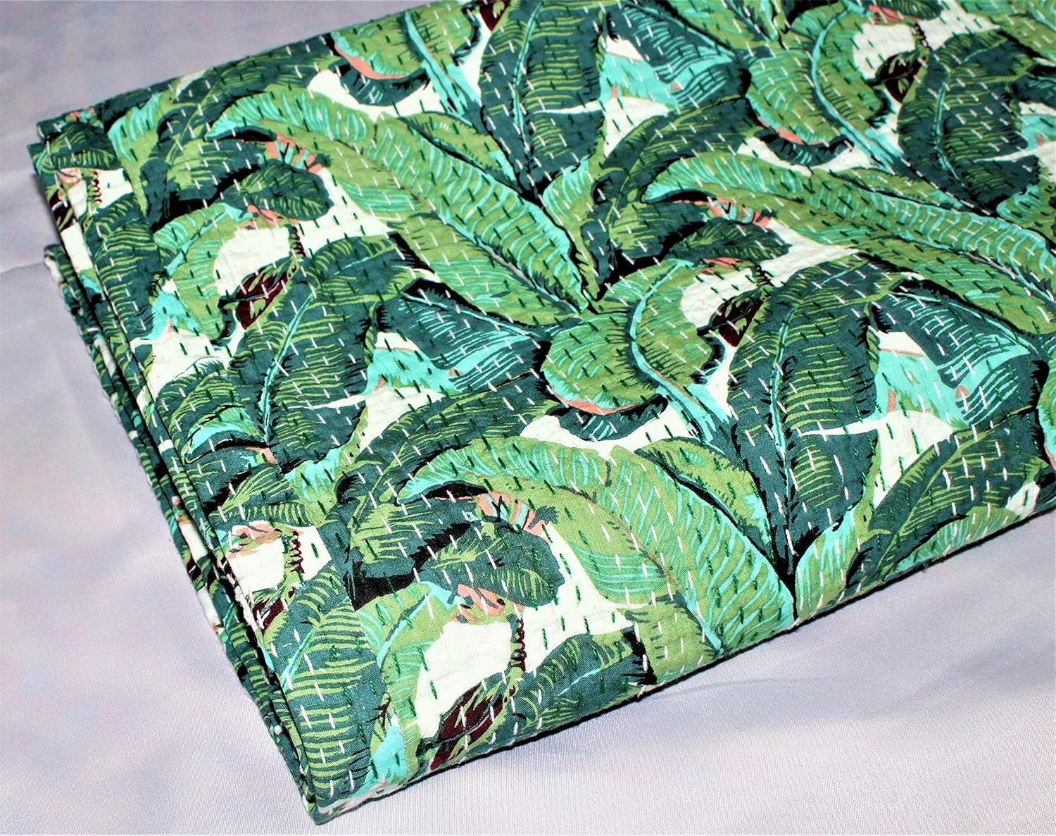 Banana leaf New Handmade Kantha Quilt, Bedspread, Bedcover