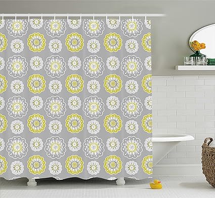 Amazon Com Ambesonne Grey And Yellow Shower Curtain Pale Grey