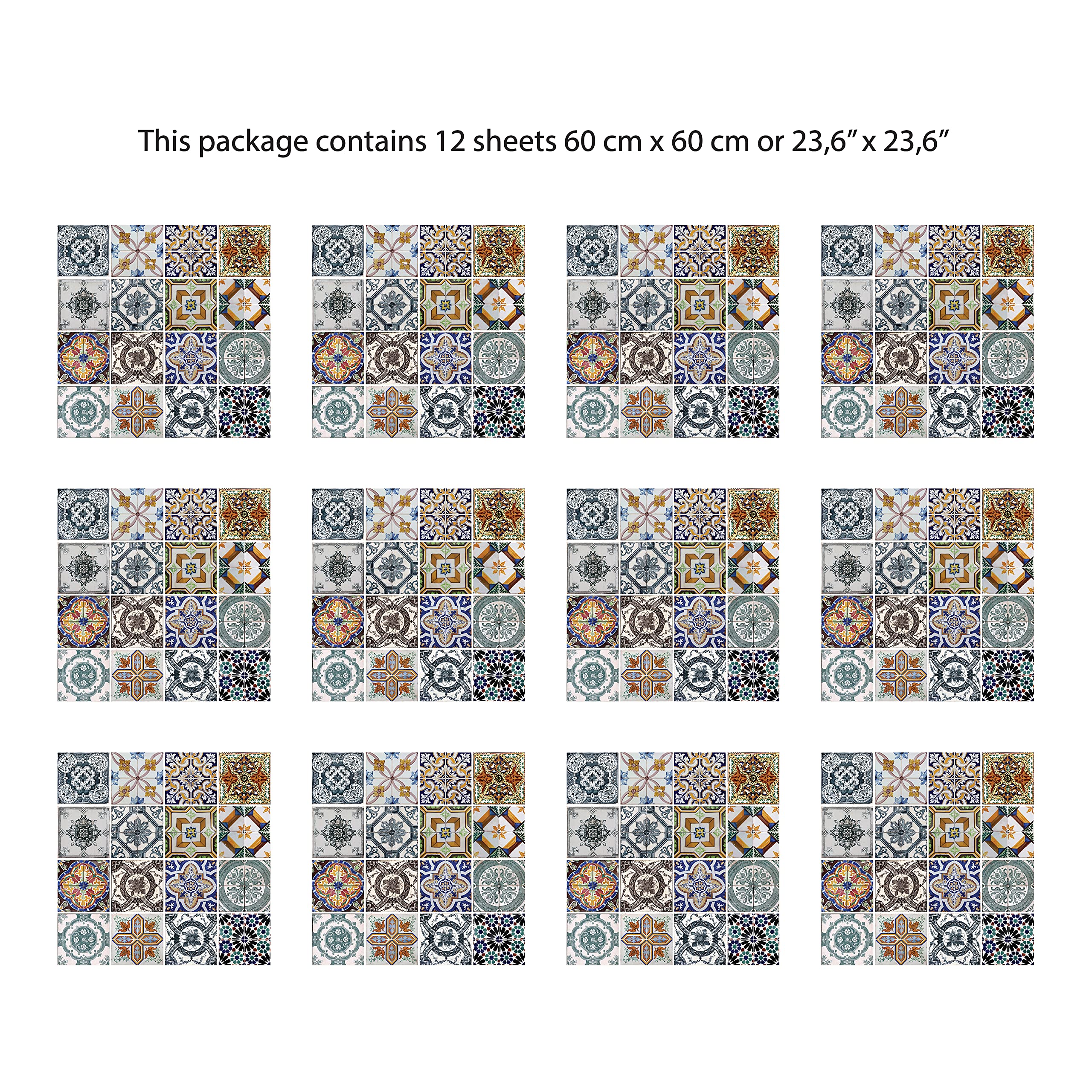 WALPLUS 12Sheets 54x54cm Wall Stickers Mediterranean Tiles Mural Art Removable Self-Adhesive Decals Vinyl Nursury Living Room Bedroom Decors Home DIY Stick on Wall Hotels Café Office Decorations