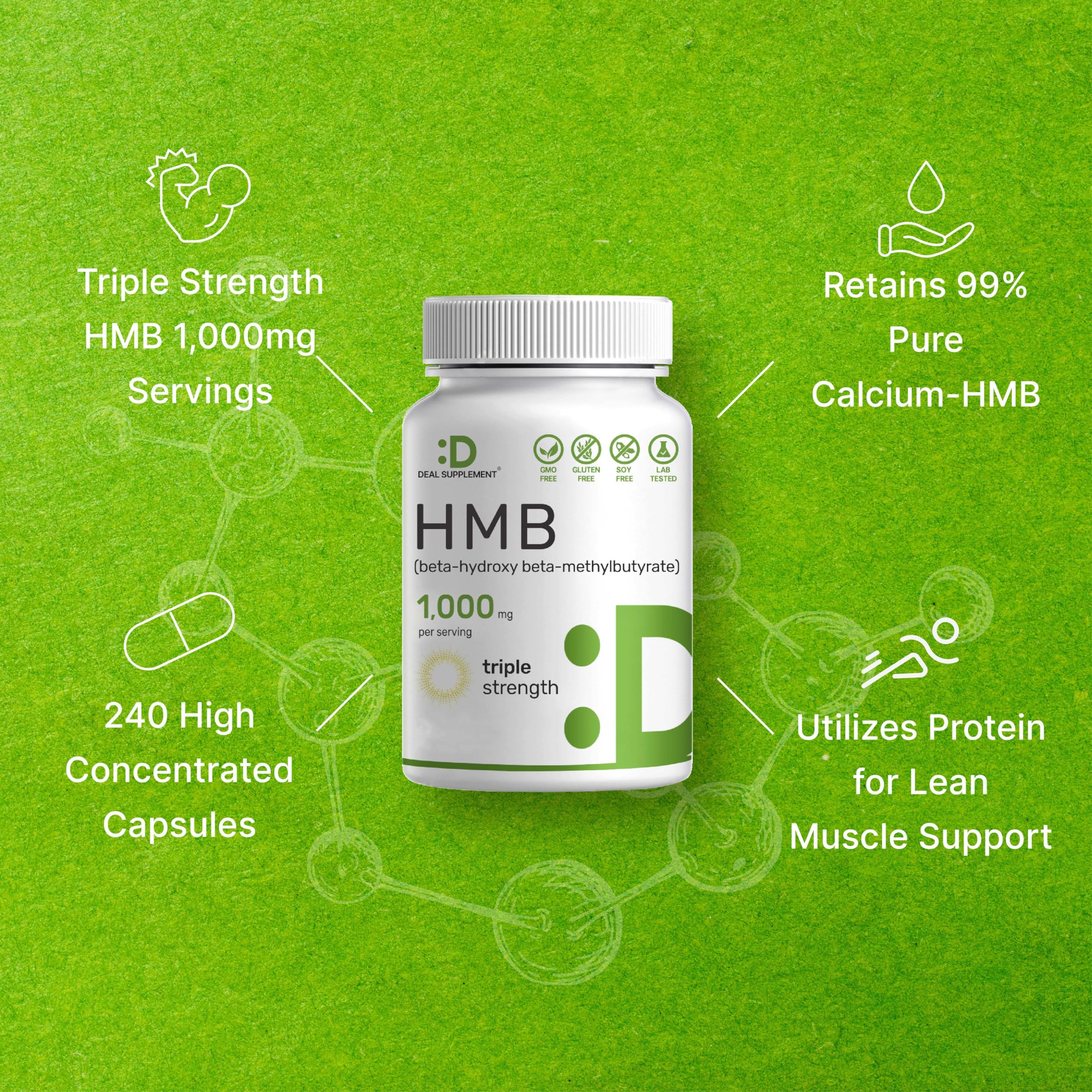 Deal Supplement Ultra Strength HMB Supplements 1,000mg Per Serving | Third Party Tested | Supports Muscle Growth, Retention & Lean Muscle Mass | Fast Workout Recovery | Capsules