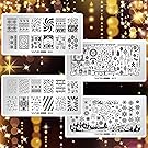 Whats Up Nails - 4 Pack Variety Stamping Plates (A013, A014, B003, B022) for Christmas, New Year and Winter Stamped Nail Art Design