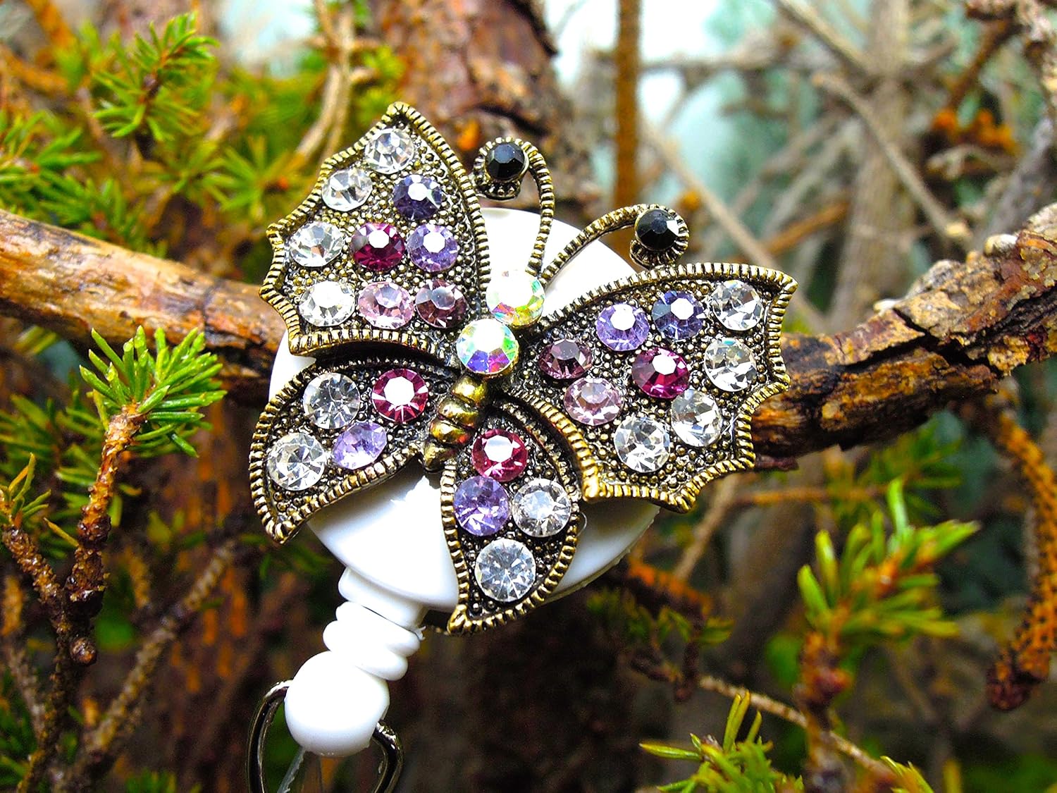 Amazon Com Butterfly Badge Holder Crystal Name Tag Clip Bling