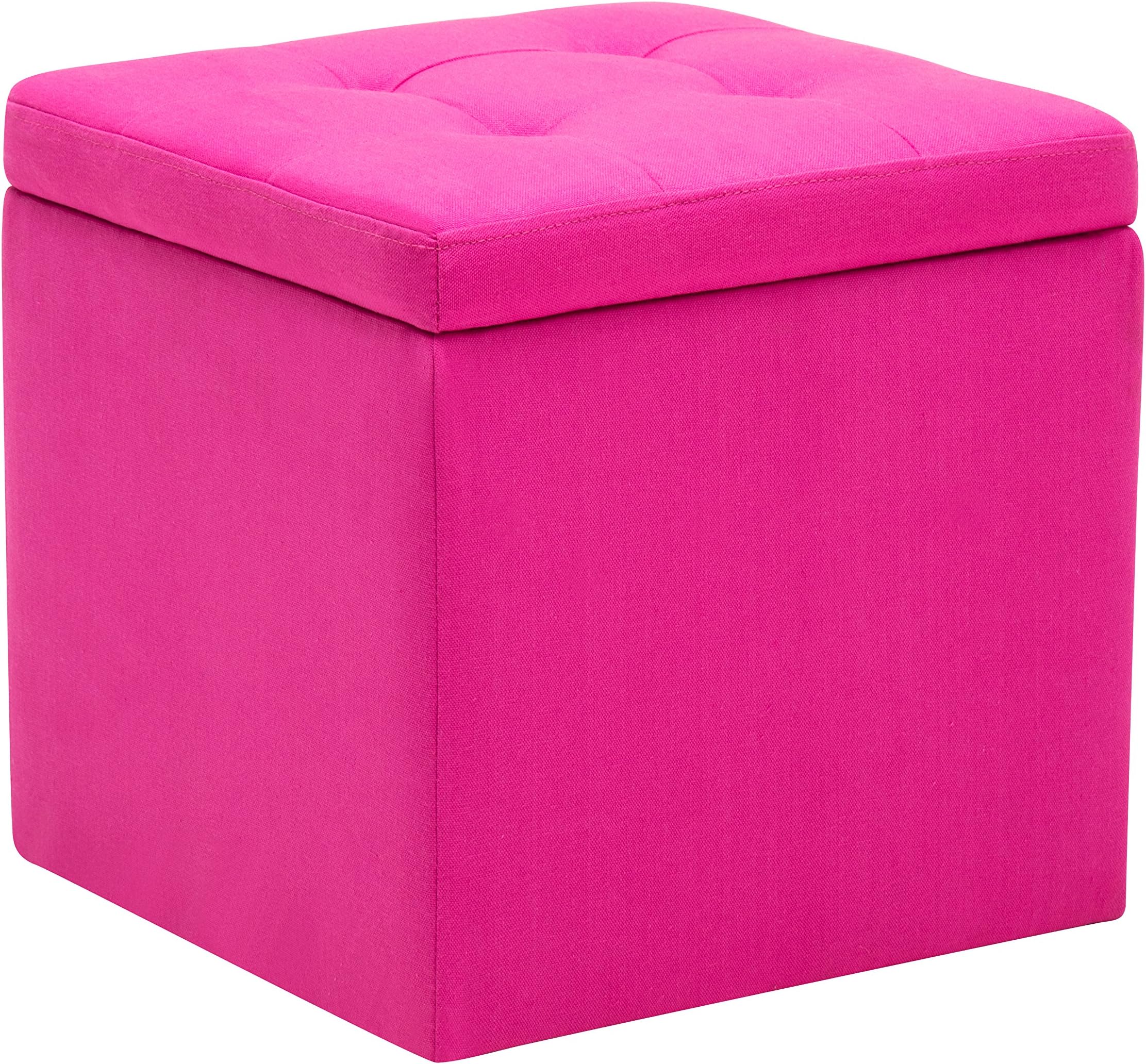 Azufi 15" Pink Canvas Storage Ottoman Cube / Footstool / Bench with Tufted Upholstery Top and Hardwood Frame, No Assembly Required