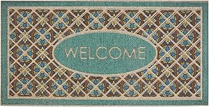 Mohawk Home Retro Tiles Ornamental Entryway Door Mat, 2'x4', Teal/Tan