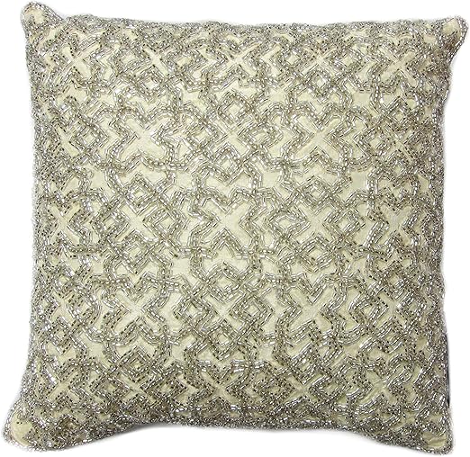 Amazon Com Tahari Beaded Decorative Toss Pillow Cover 100 Cotton