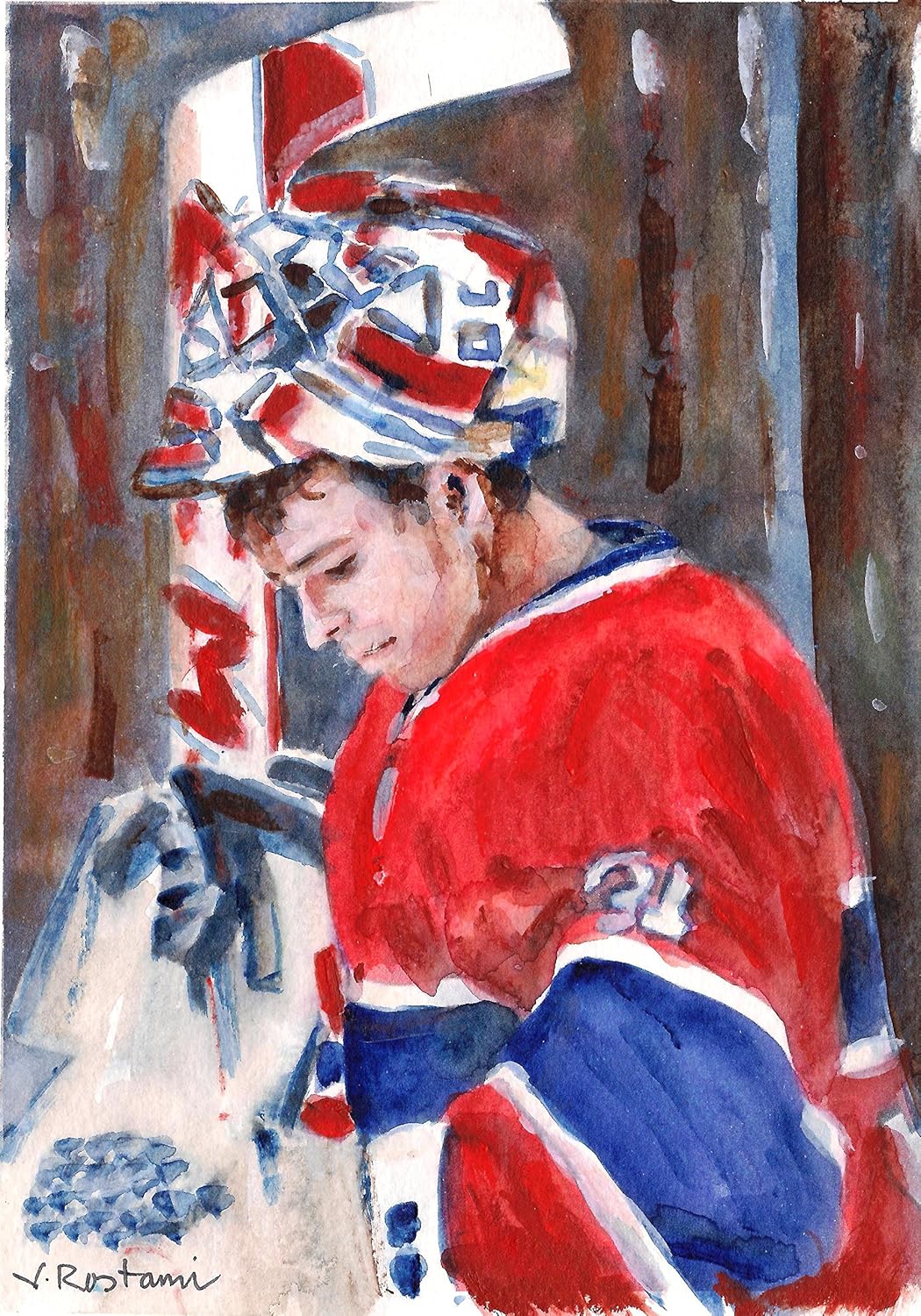 Original/Print of the Watercolor Painting "Carey Price