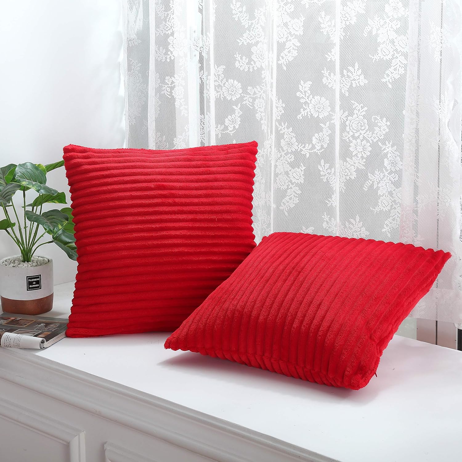 Special SG Glory Pack of 2,Supersoft Square Textured Decorative Throw Pillow Cover Cushion Covers Pillowcase, Home Decor Decorations for Sofa Couch Bed Chair(Red,18x18 Inches): Home & Kitchen