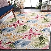 SAFAVIEH Washable Rug Outdoor Barbados Collection - 8' x 10'5", Ivory & Green Rust, Non-Shedding & Easy to Clean, Ideal for P