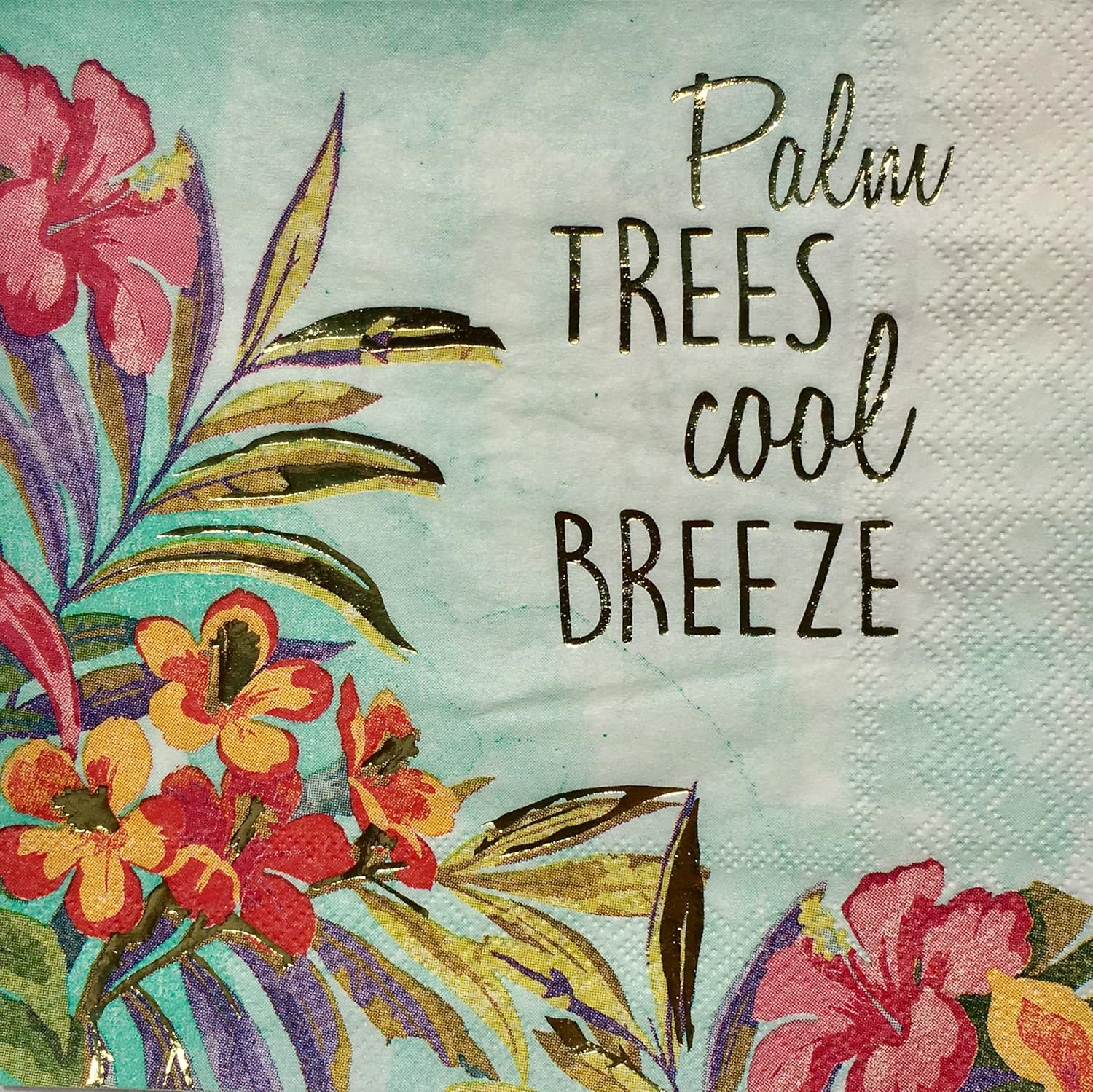 CTS Gold Foil Cocktail Beverage Paper Napkins ~ Palm Trees Cool Breeze 20 ct