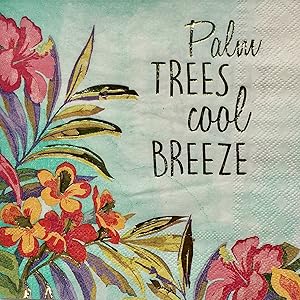 CTS Gold Foil Cocktail Beverage Paper Napkins ~ Palm Trees Cool Breeze 20 ct