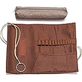 YOJOB Traditional Aluminum Crochet Hooks Case, 14 Slots Roll-up Crochet Hook Organizer with a Detached Zipper Bag (Beige-Orange)