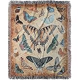 XINWBB Butterfly Woven Tapestry Throw Blanket with Tassels, Soft Decorative Throw for Couch, Sofa, Bed | Vintage Boho Room Wall Art Decor, 50"x60"