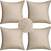Demetex Outdoor Throw Pillows 18x18 Waterproof Square Pillow Covers Decorative Pillowcase for Patio Couch Bedroom, Set of 4, 18 x 18 Inch, Beige