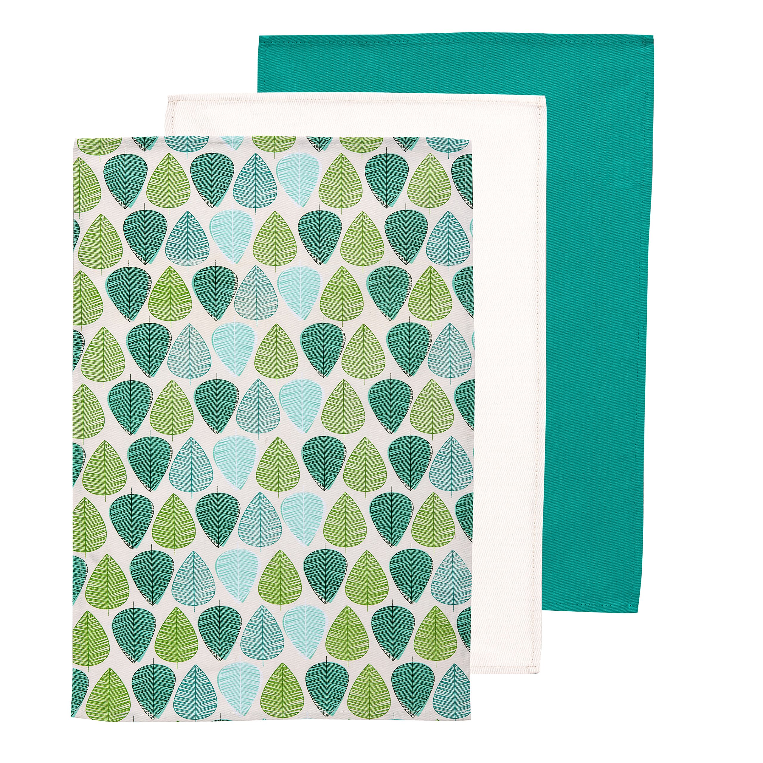 Premier Housewares Leaf Tea Towels - Set of 3, Green